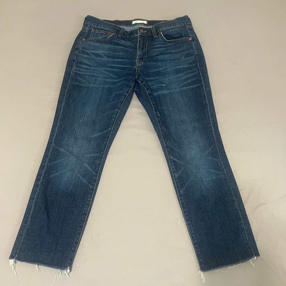 Madewell The Slim Boy Jeans Washed Blue Mid Rise With Raw Hem Size 27